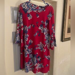 Tommy Hilfiger Floral Red Dress with Blue and White Accents XL